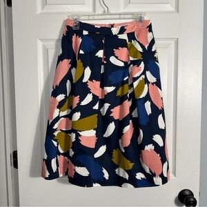 Boden Lola A-line skirt, sz. 6P, navy with pink/white/ochre floral, pleated